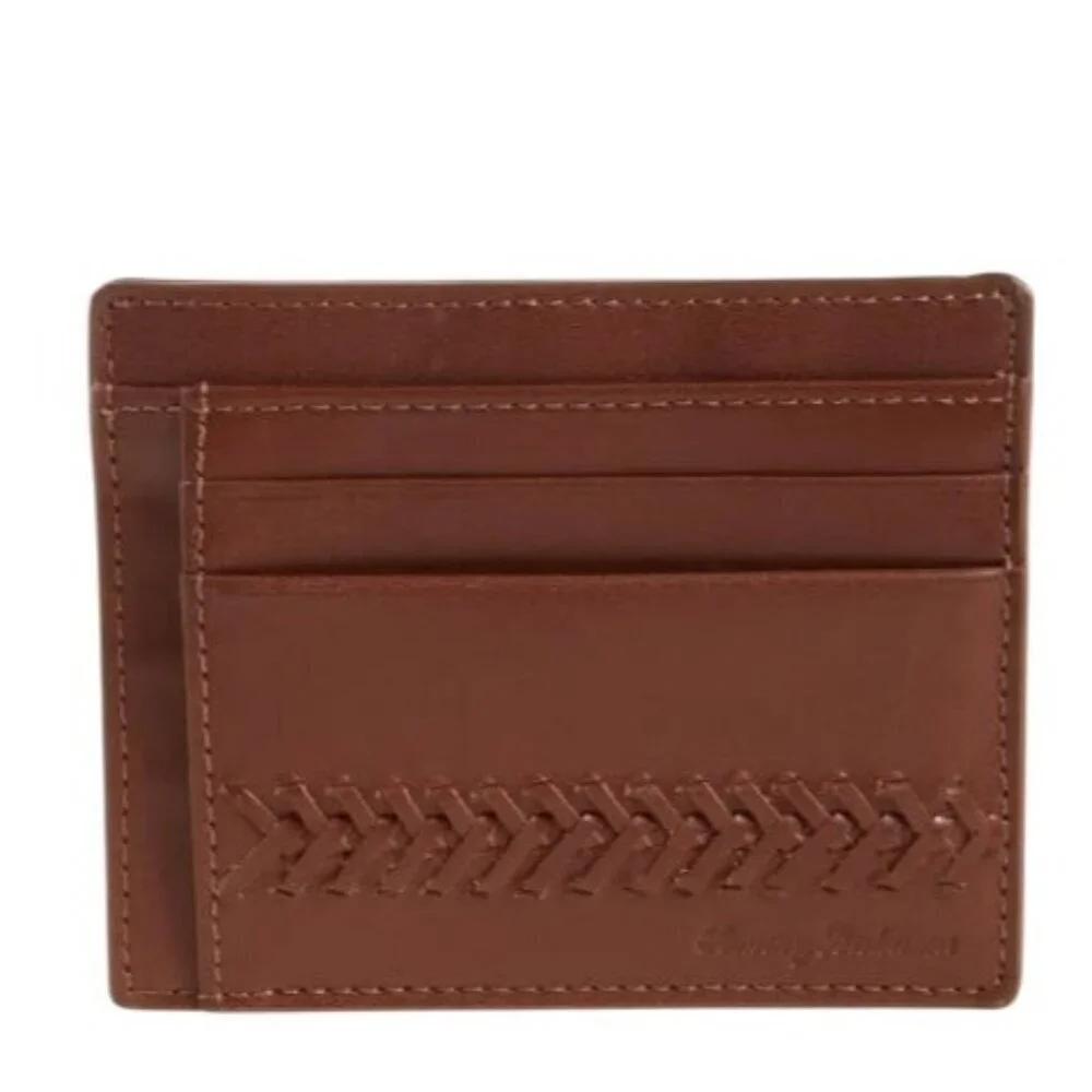 Tommy Bahama Mens Tan Leather Laced Wallet Slotted Card Case Gift Boxed New